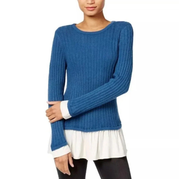 Kensie Sweaters - Blue two-fer sweater